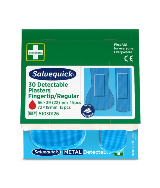 Plåster Salvequick Blue Detectable, metalldetekterbar, blå, 6 refill - 1