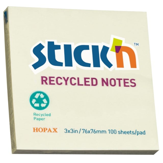 Häftis Stick'n Recycled 76x76mm gul 12st/fp - 76x76mm - 1