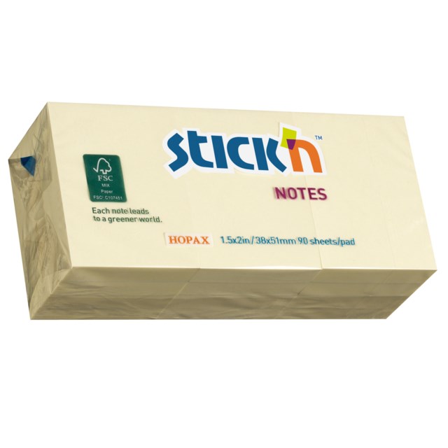Häftis Stick'n Notes FSC 38x51mm gul 12st/fp - 38x51mm - 1