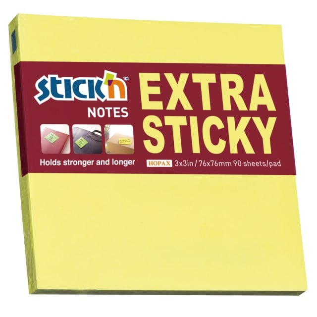 Häftis Stick'n Extra Sticky 76x76mm neongul - 76x76mm - 1
