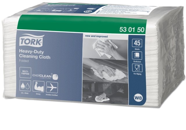 Rengöringsduk Tork W8 38,5x32cm vit 45st/fp - 385x320mm - 1
