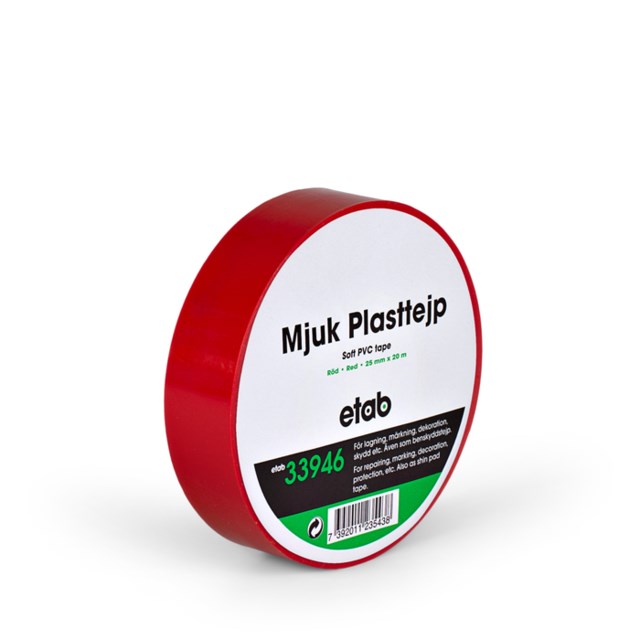 Tejp Mjuk PVC 25mm x 20m Röd - 25mmx20m - 1