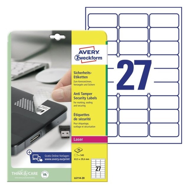 Etikett Säkerhet 63.5X29.5  Zweckform  20Ark/Fp - 63,5x29,5mm - 1