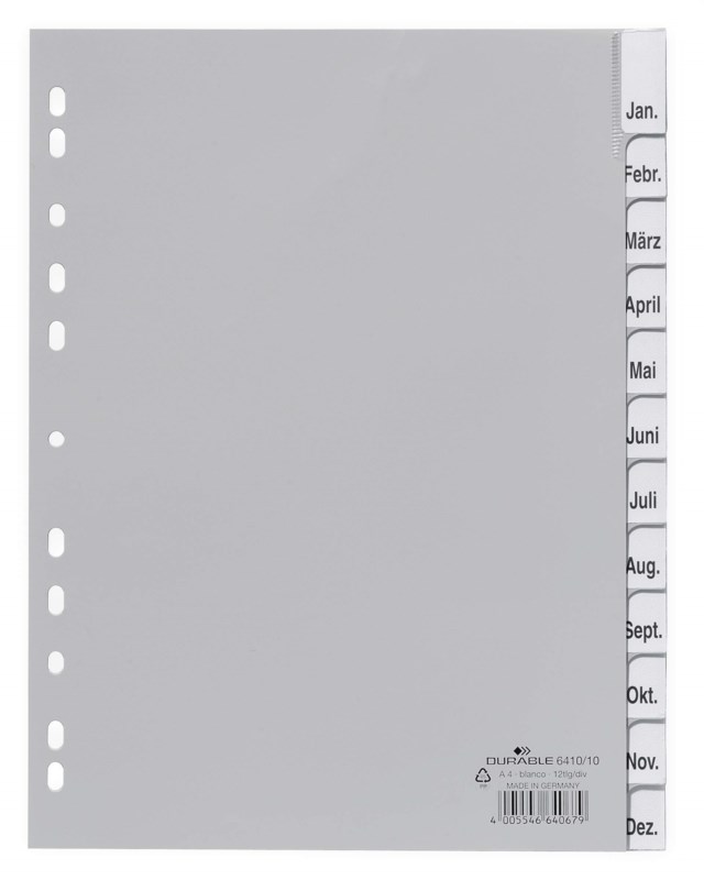 Pärmregister Durable 1-12 Jan-Dec, insticksflikar, A4 - 1