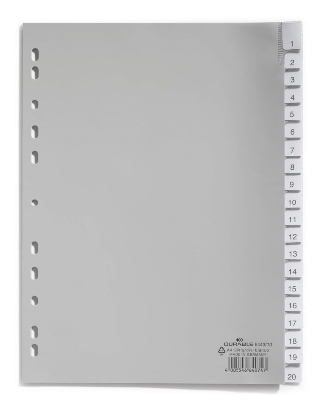 Pärmregister Durable 1-20 A-Z, insticksflikar, 20 flikar, A4 - 1