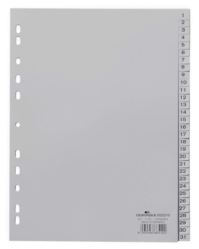 Pärmregister Durable 1-31, polypropylen, A4 - 1