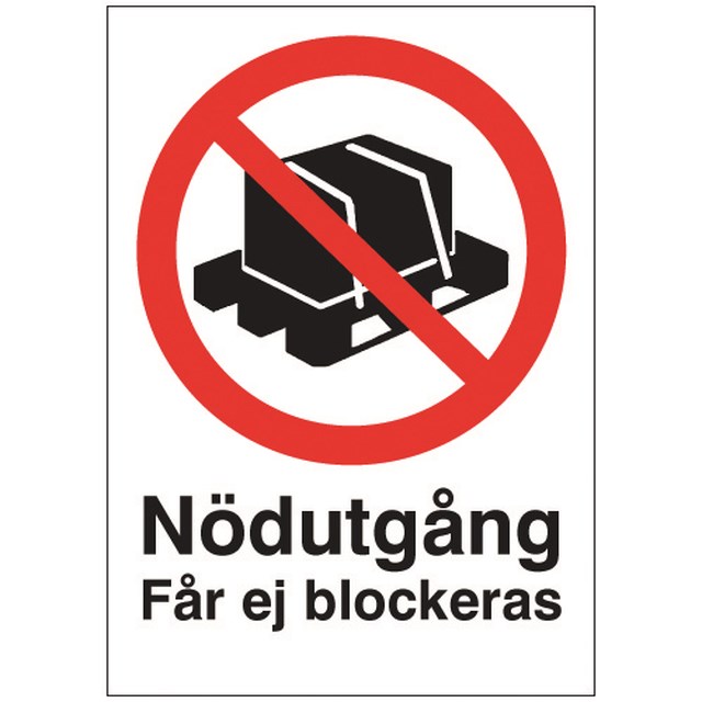 Informationsskylt Nödutgång får ej blockeras A4 aluminium - 297x210mm - 1