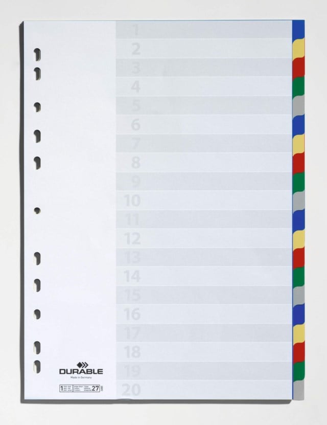 Pärmregister Durable PP, 20 olikfärgade flikar, A4 - 1