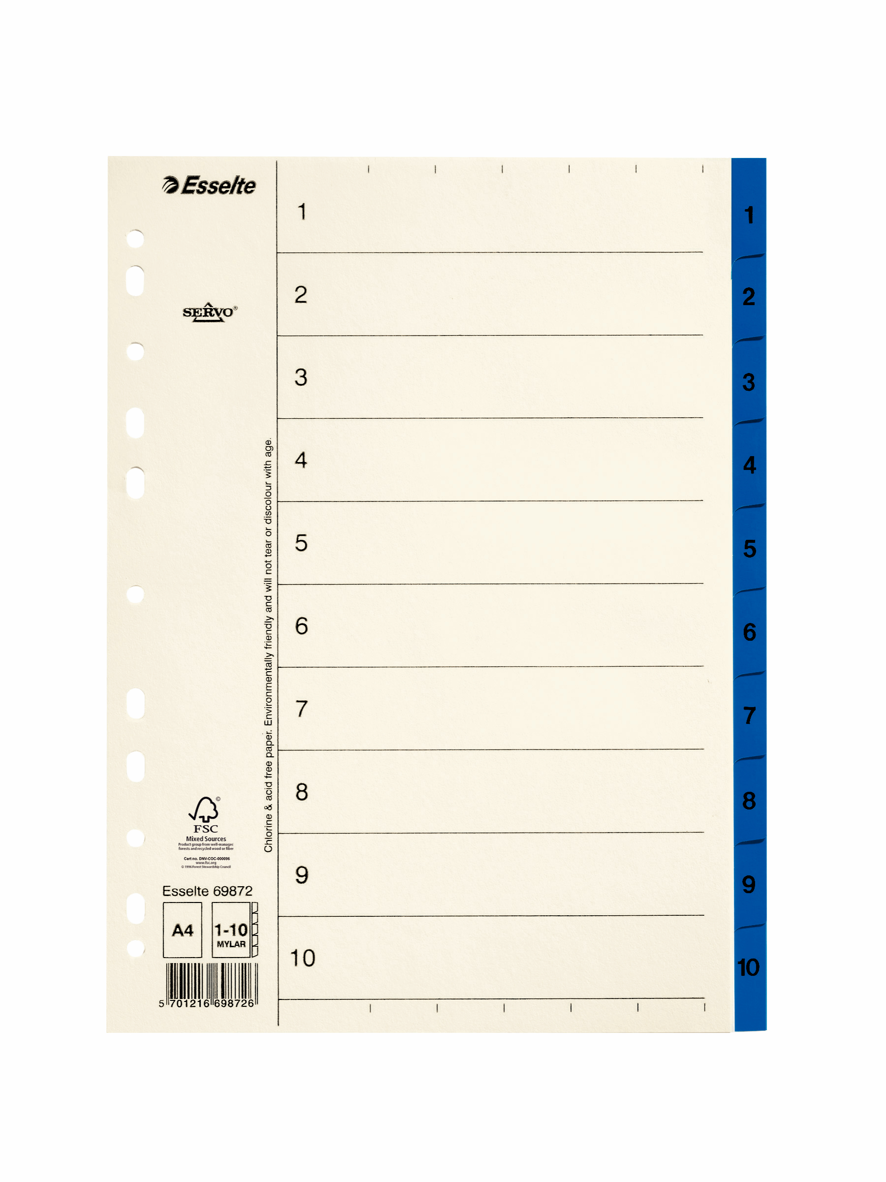 Pappersregister Timing Mega A4 1-10, plastflikar, blå - Kontor & Papper - Pärmar & Register - Register