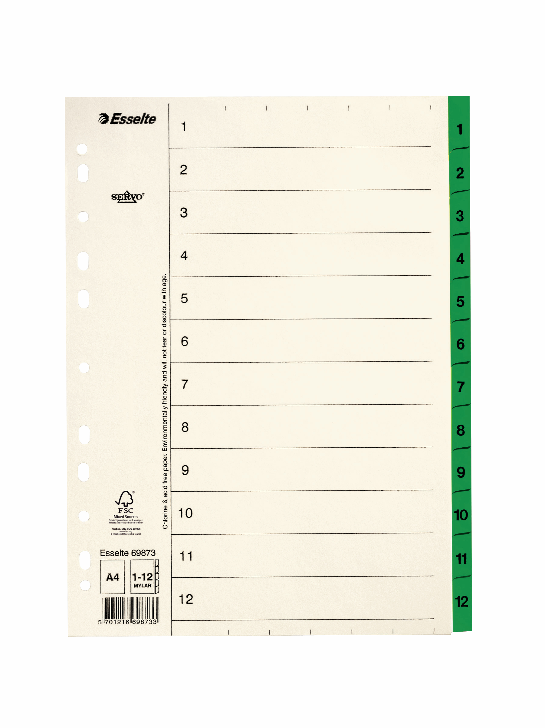 Pappersregister Timing Mega A4 1-12, grön - Kontor & Papper - Pärmar & Register - Register