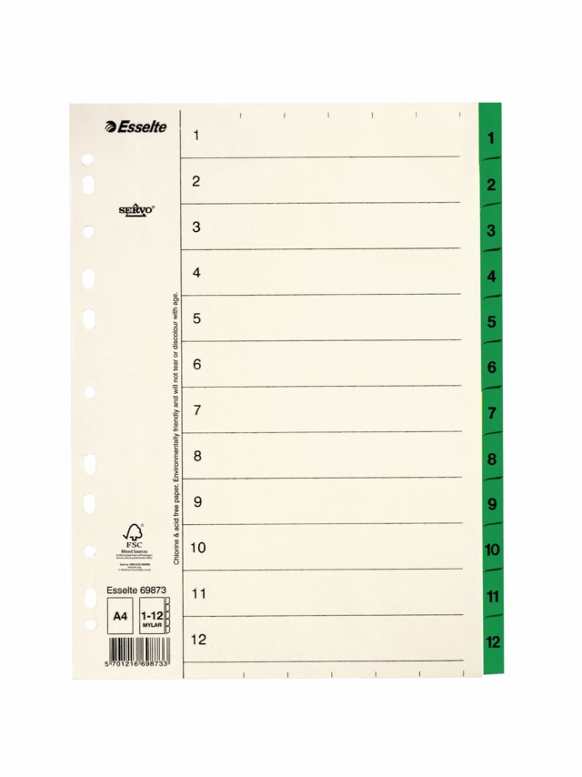 Pappersregister Timing Mega A4 1-12 grön - A4 - 1
