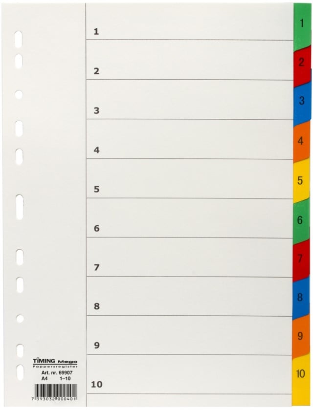 Pappersregister Timing Mega A4 1-10 olikfärgade - A4 - 1