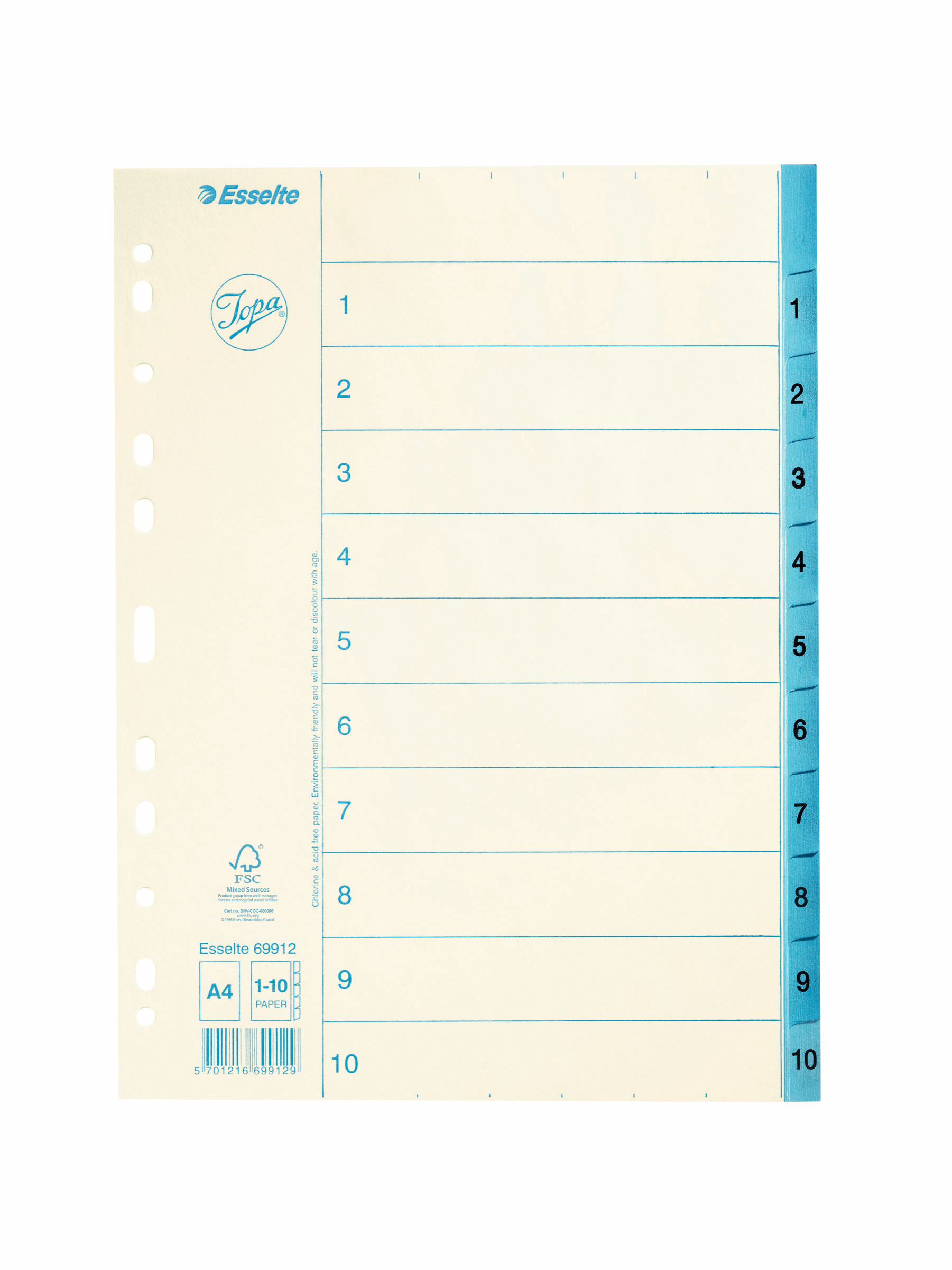 Pappersregister Jopa Original A4 1-10, blå flikar, 10 avdelare - Kontor & Papper - Pärmar & Register - Register