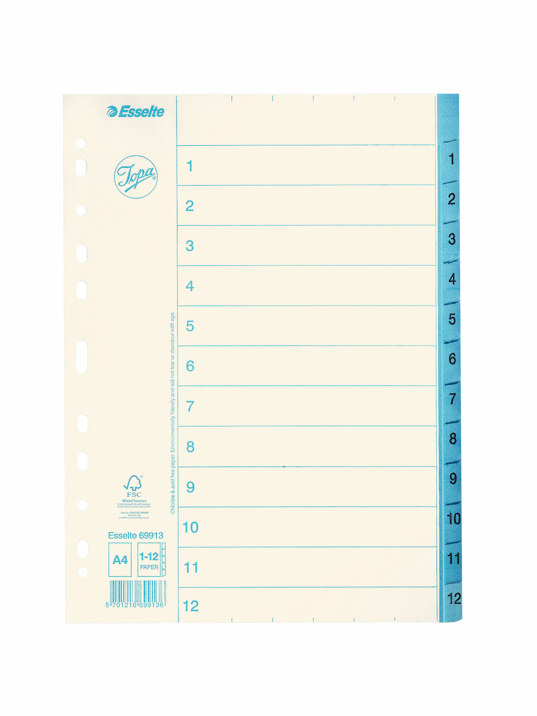 Pappersregister Jopa Original A4 1-10, blå flikar, FSC - Kontor & Papper - Pärmar & Register - Register