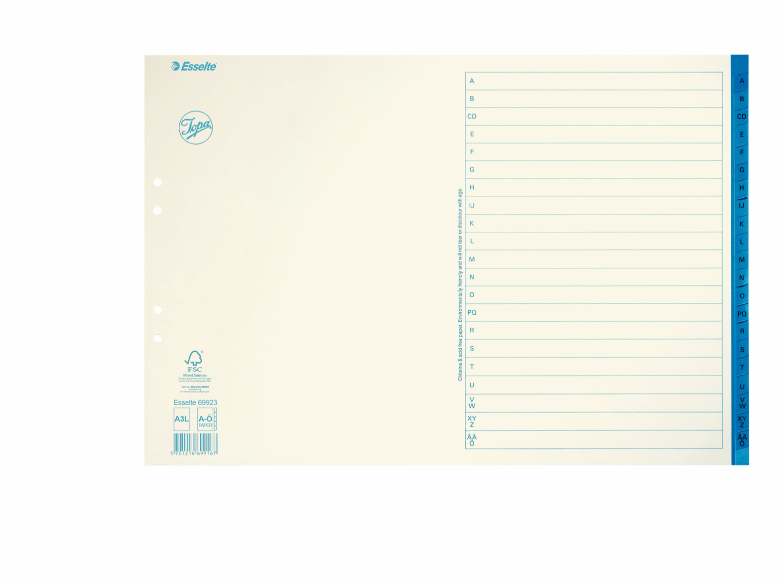 Pappersregister Jopa Original A3L A-Ö, alfabetisk, blå flikar - Kontor & Papper - Pärmar & Register - Register