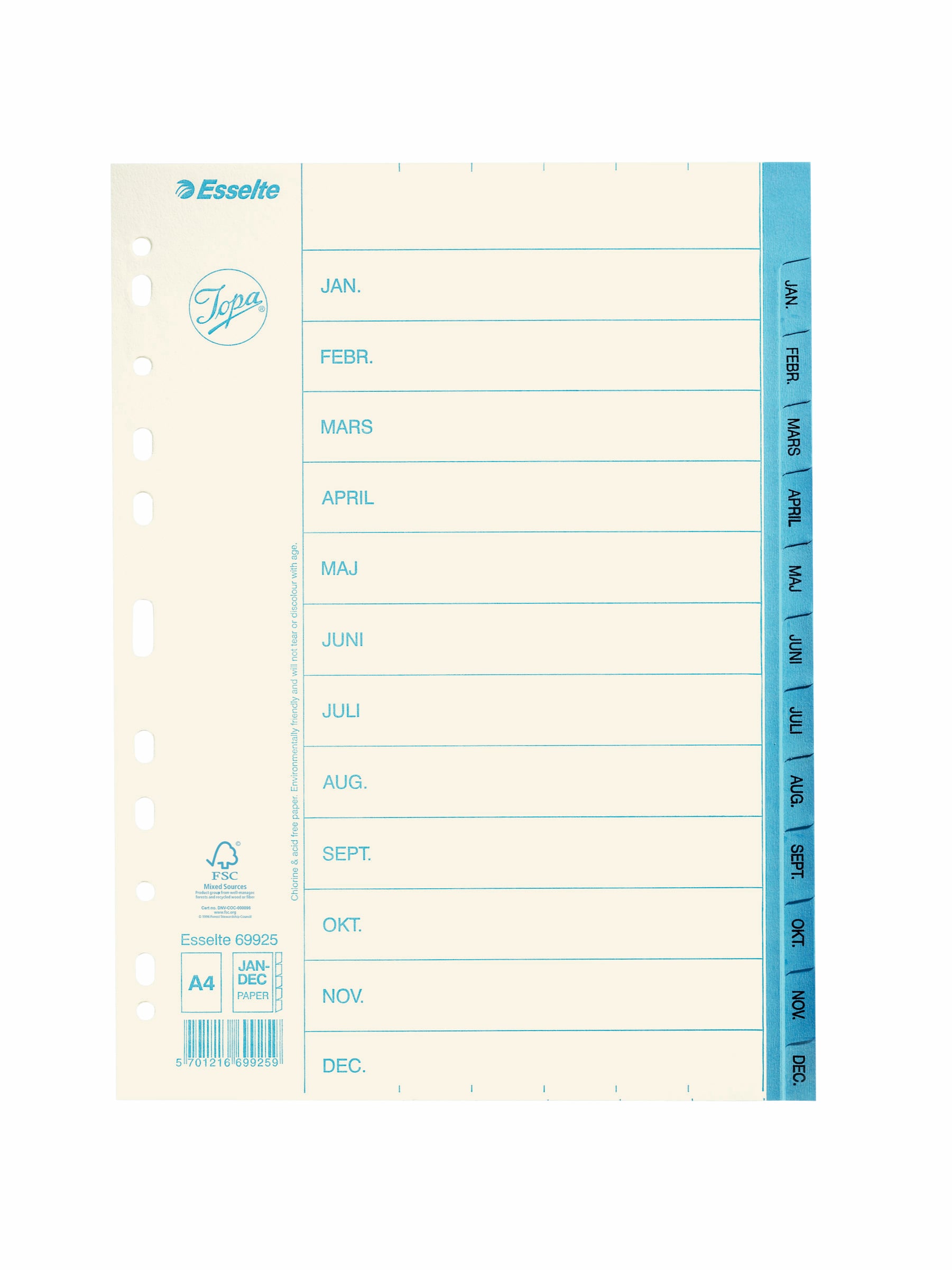 Pappersregister Esselte Jopa Original A4 Jan-Dec, 10 st - Kontor & Papper - Pärmar & Register - Register