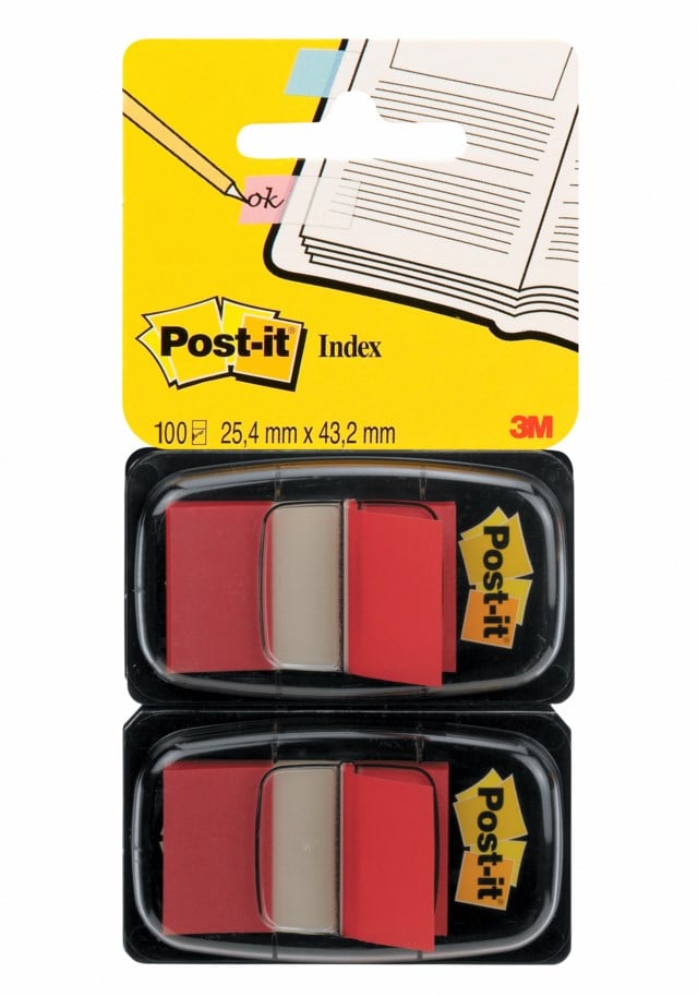 Märkflik Post-It Index 680 röd 2-pack - 25x43mm - 1