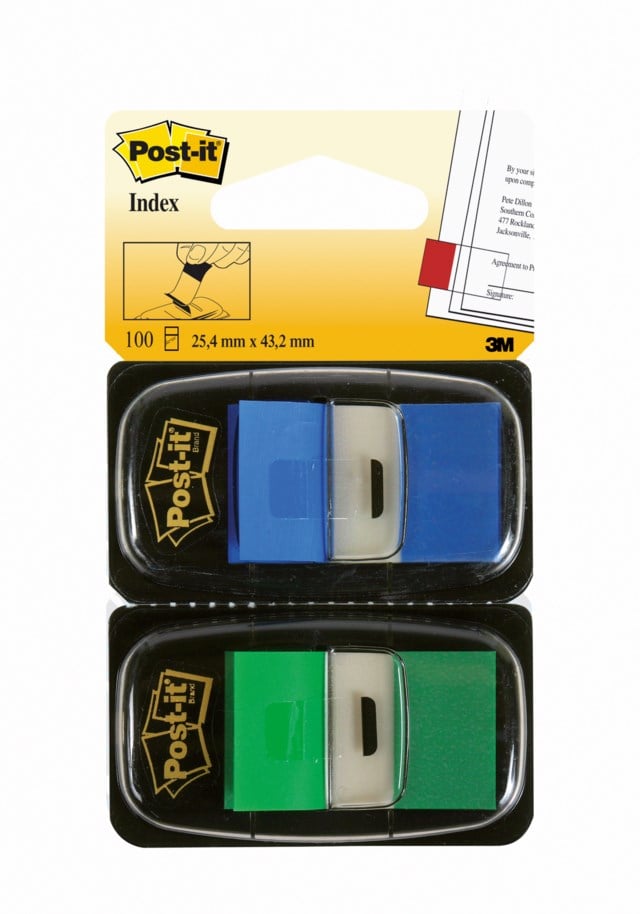 Märkflik Post-It Index 680 grön/blå 2-pack - 25x43mm - 1
