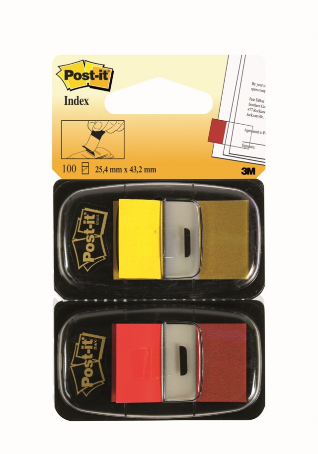 Märkflik Post-It Index 680 gul/röd 2-pack - 25x43mm - 1