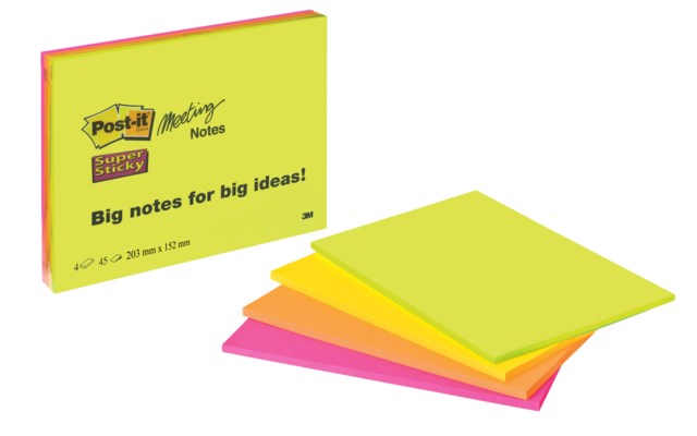 Post-it Super Sticky Mötesblock 203x152mm 4st/fp - 203x152mm - 1