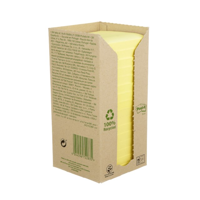 Post-it Recycled 76x76mm gul 16st/fp - 76x76mm - 1