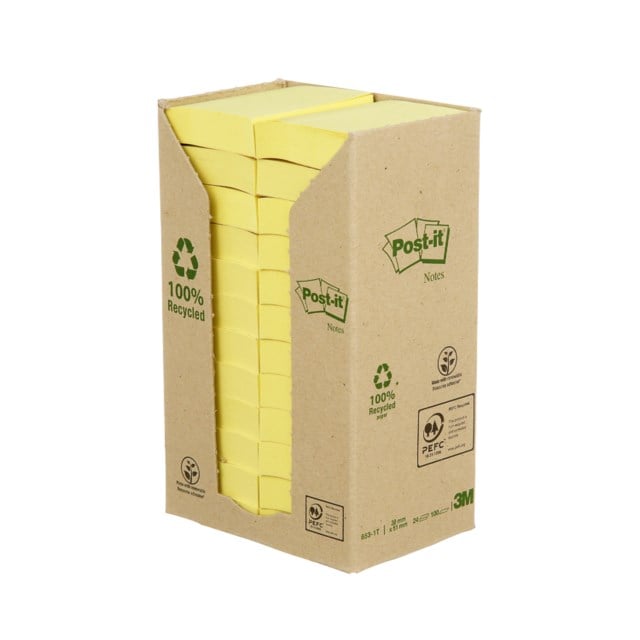 Post-it Recycled 38x51mm gul 24st/fp - 38x51mm - 1