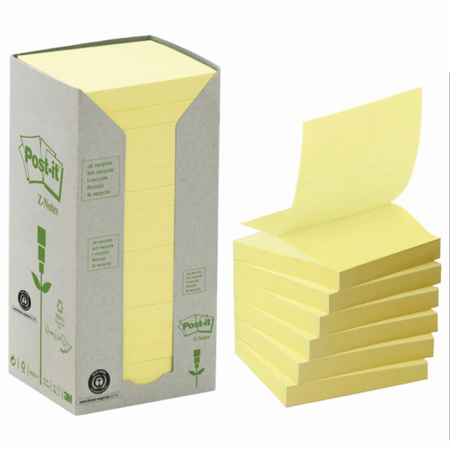 Post-it Recycled Z-block 76x76mm gul 16st/fp - 76x76mm - 1