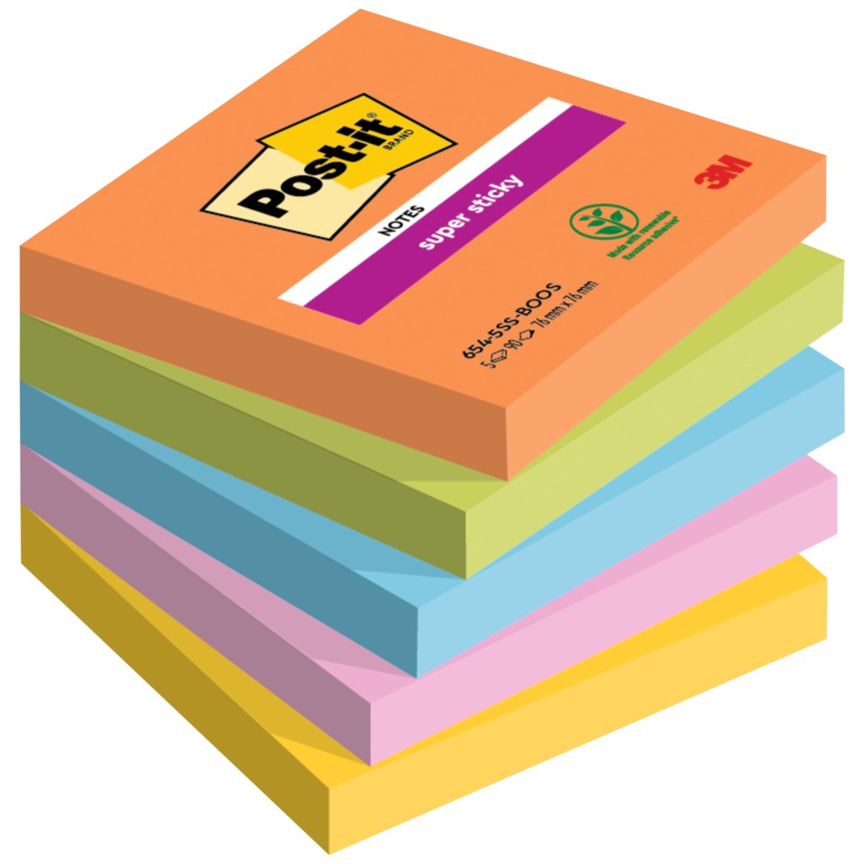 Notislappar Post-it Super Sticky Boost, 76x76mm, 5 block à 90 ark ...