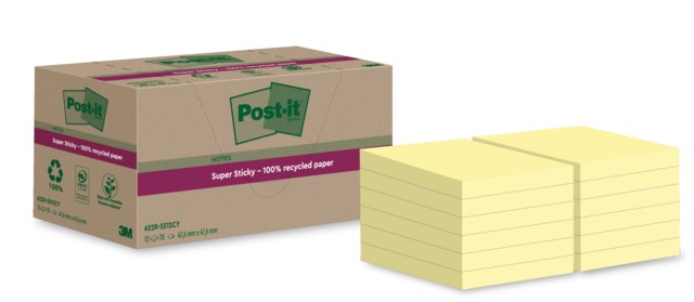 Post-it Recycled 47,6x47,6 mm gul 12st/fp - 47,6x47,6mm - 1