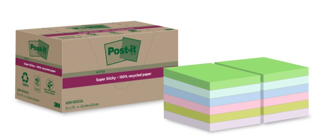 Post-it Recycled 47,6x47,6 mm vårfärger 12st/fp - 47,6x47,6mm - 1
