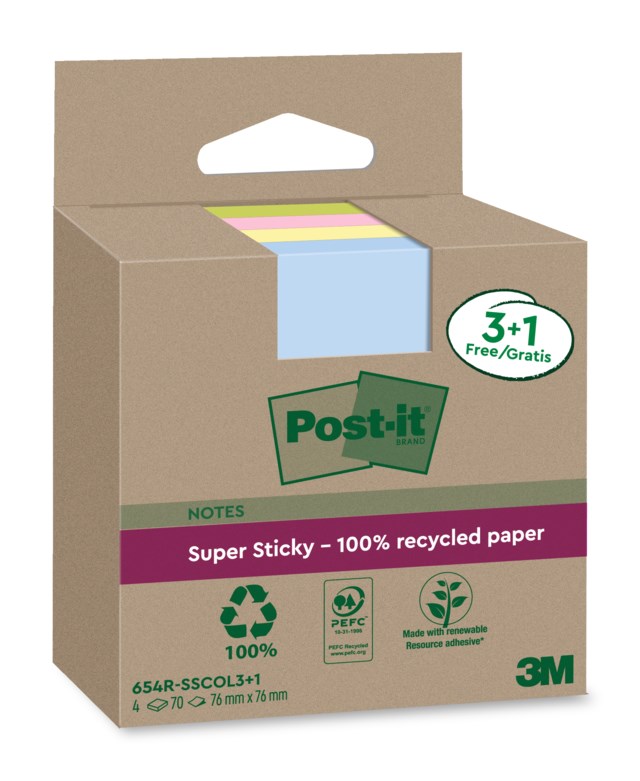 Post-It Super Recycled 76x76 mm 3 + 1 block - 76x76mm - 1