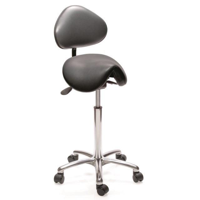 Sadelstol Polo S med rygg sv. konstläder 54-73 cm - 540-730mm - 1