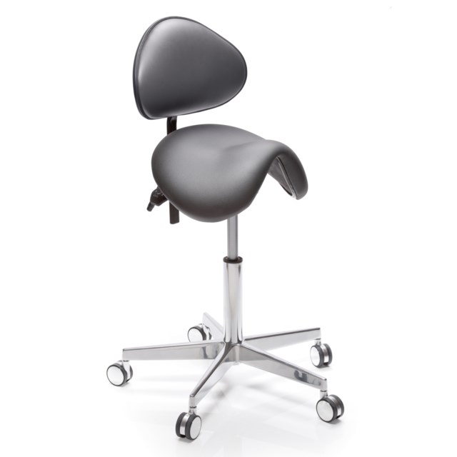 Sadelstol Polo M med rygg sv. konstläder 54-73 cm - 540-730mm - 1