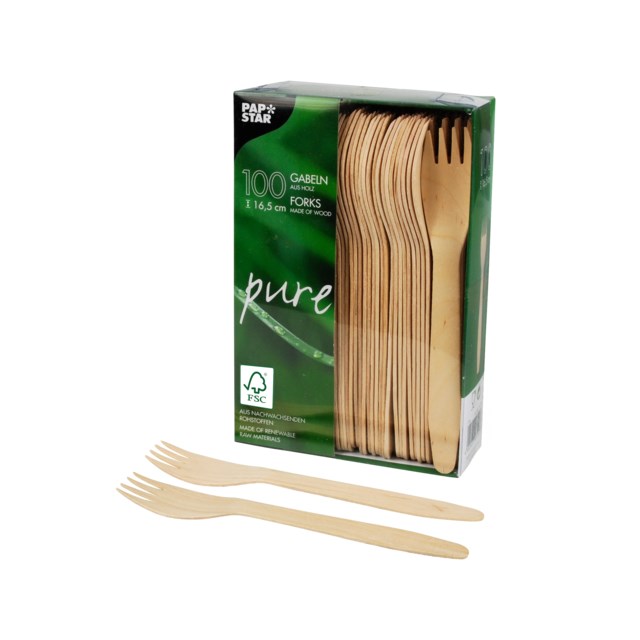 Träbestick Papstar Gaffel Pure 100/fp - 1
