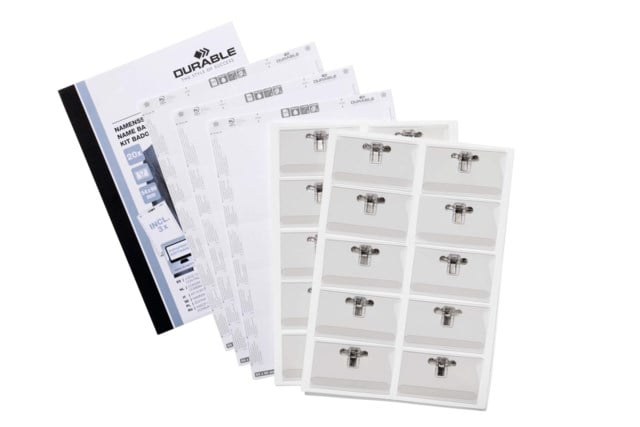 Namnskylt SET 54x90, nål/klämma +  A4-etikettark 20st - 1