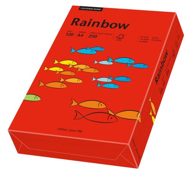 Papper Rainbow A4 120g intensivröd 250ark/fp - A4 - 1