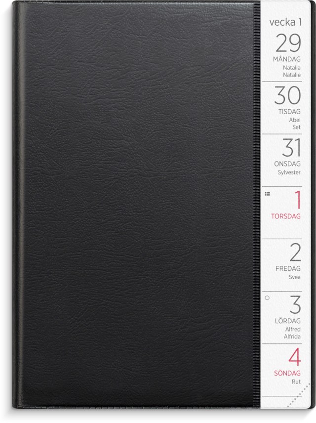 Almanacka Burde Liten Veckokalender svart plast - 1