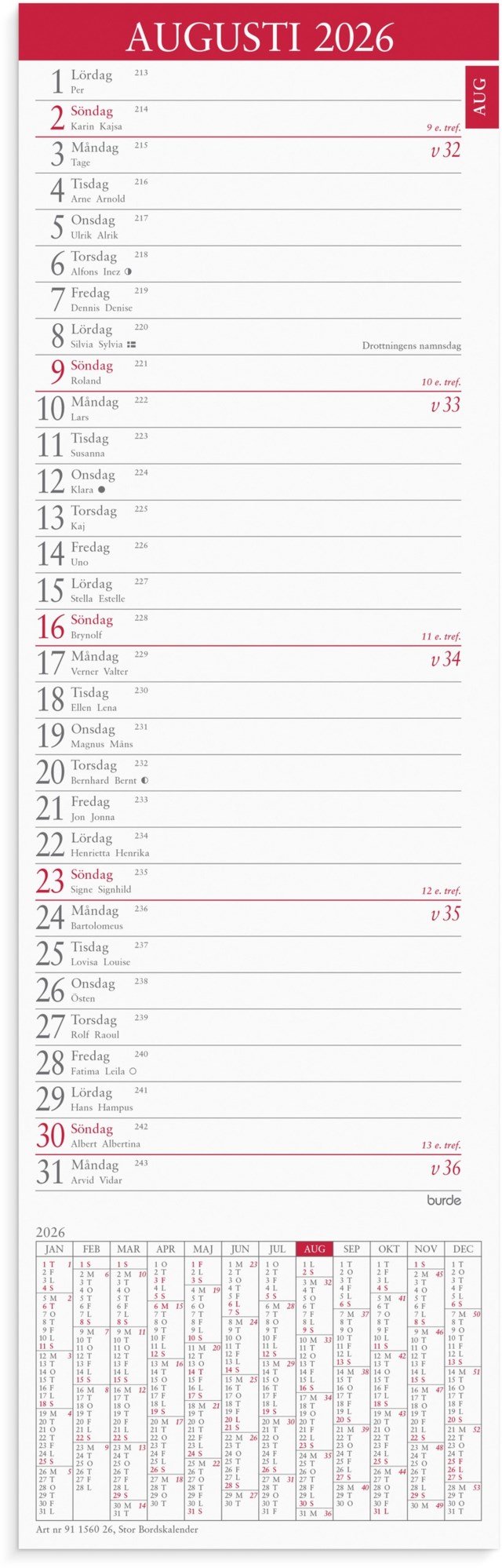 Almanacka Burde Stor Bordskalender - 1