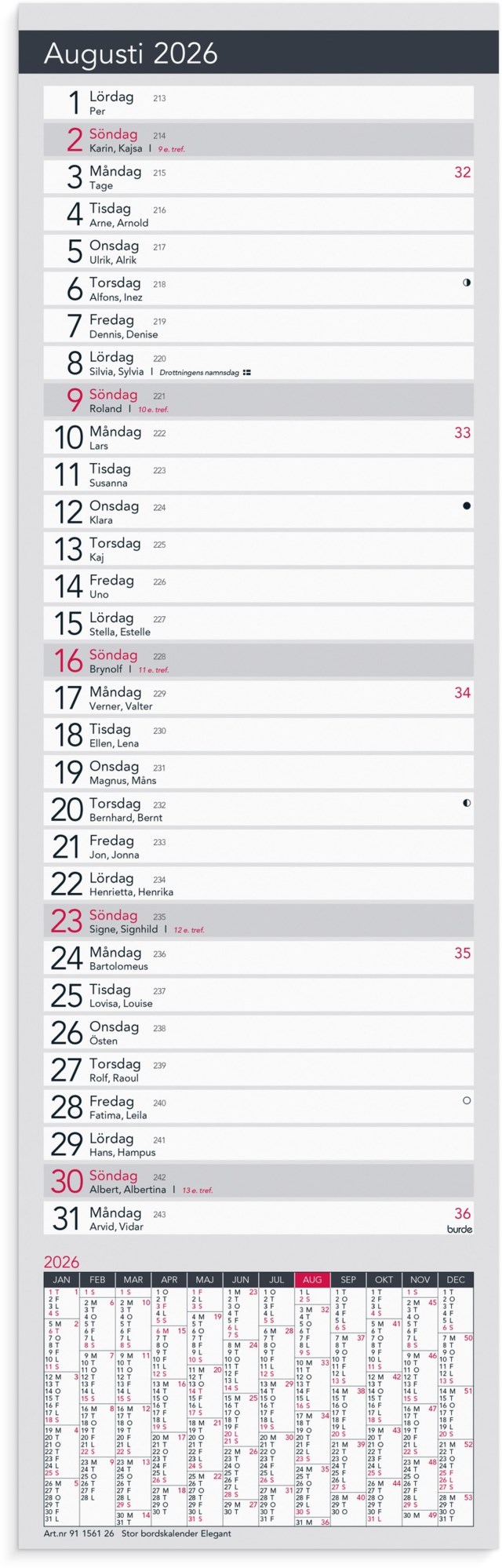Almanacka Burde Stor Bordskalender Elegant - 1