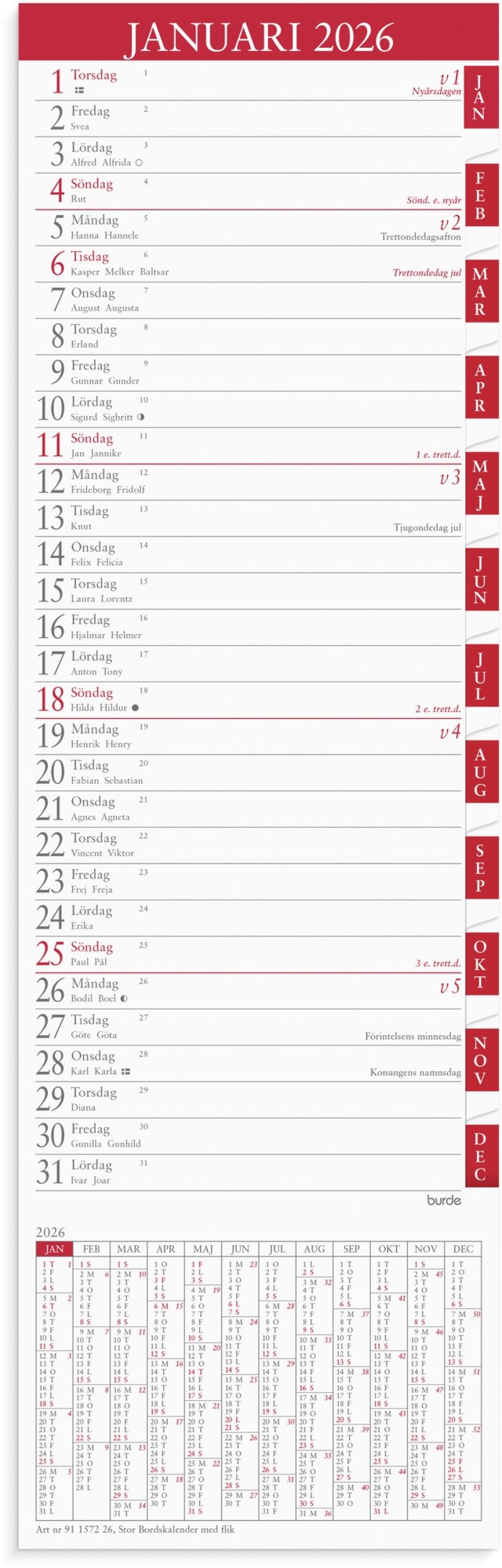 Almanacka Burde Stor Bordskalender flik - 1