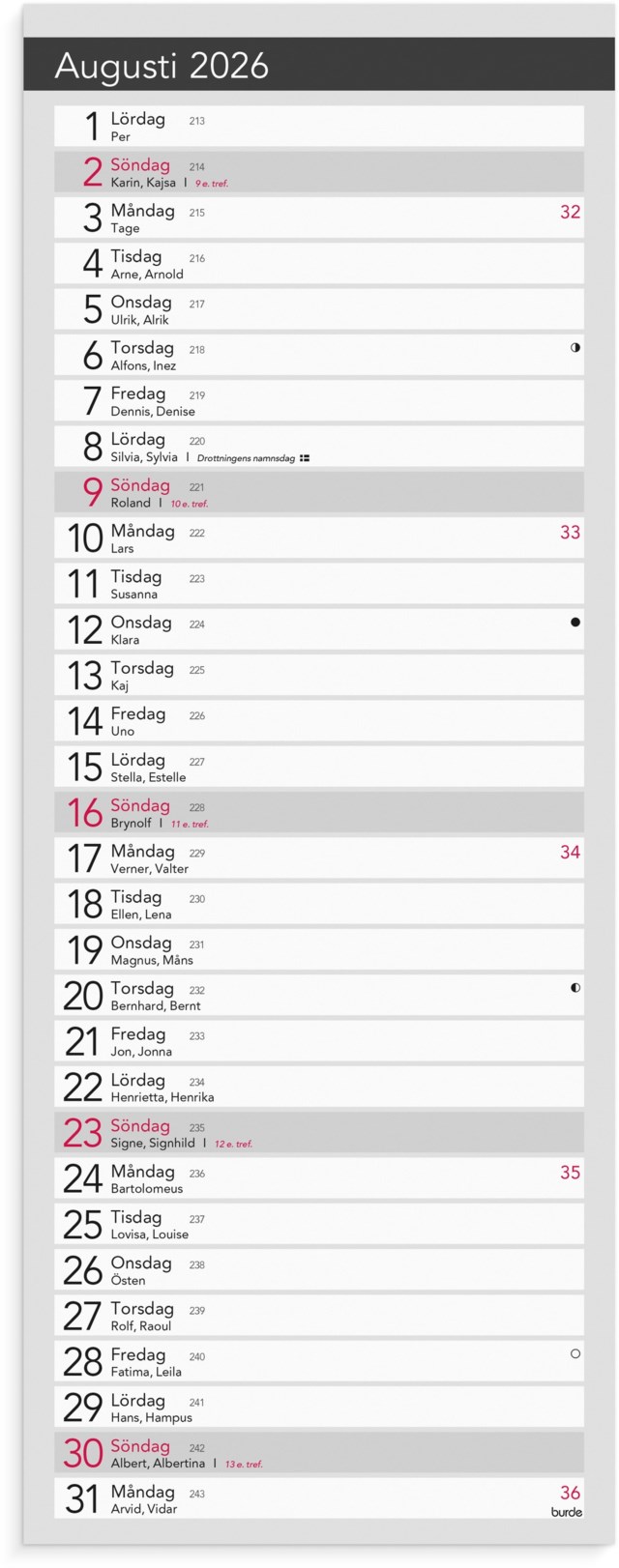 Almanacka Burde Liten Bordskalender Elegant - 1