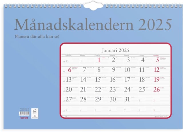 Almanacka Burde Väggkalender Månadskalendern - 430x300mm - 1