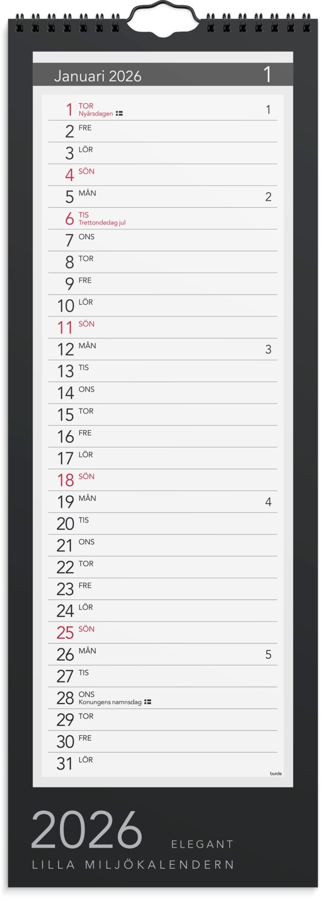 Almanacka Burde Väggkalender Lilla Miljökalendern Elegant - 1