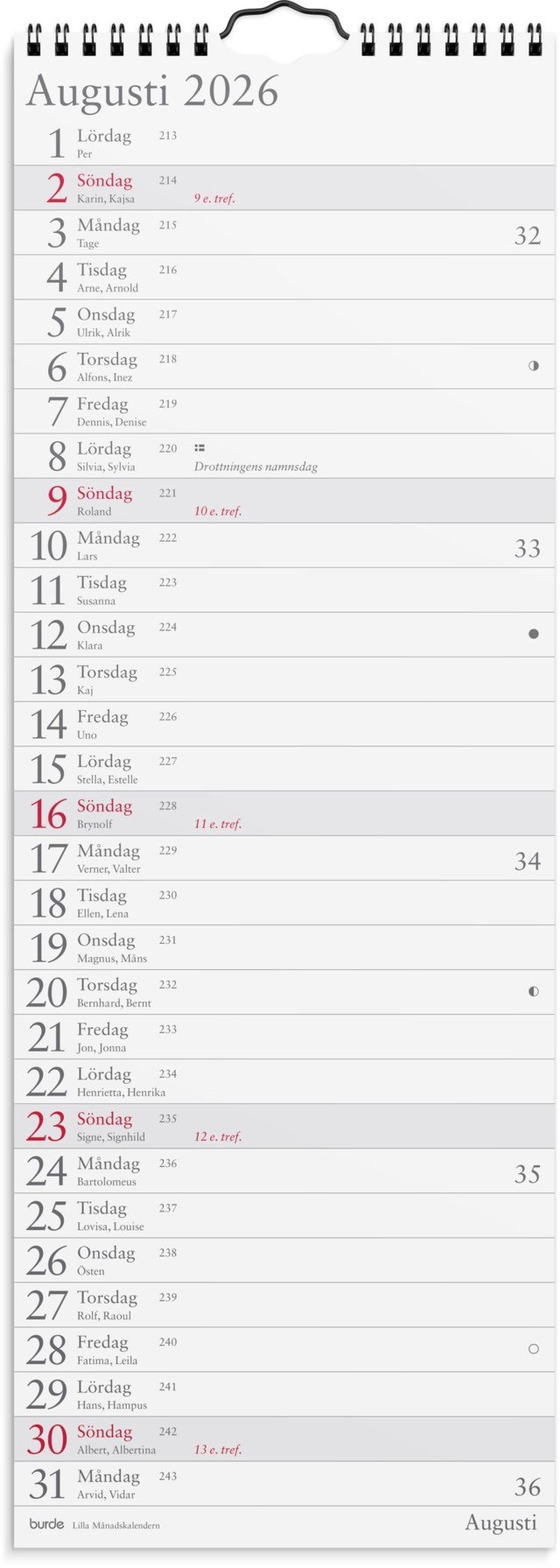 Almanacka Burde Väggkalender Lilla Månadskalendern - 1