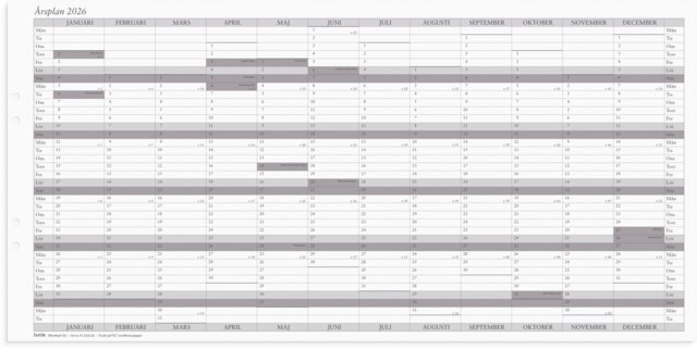 Almanacka Burde Planeringsblad Årsplan 2026 5st/fp - 600x297mm - 1