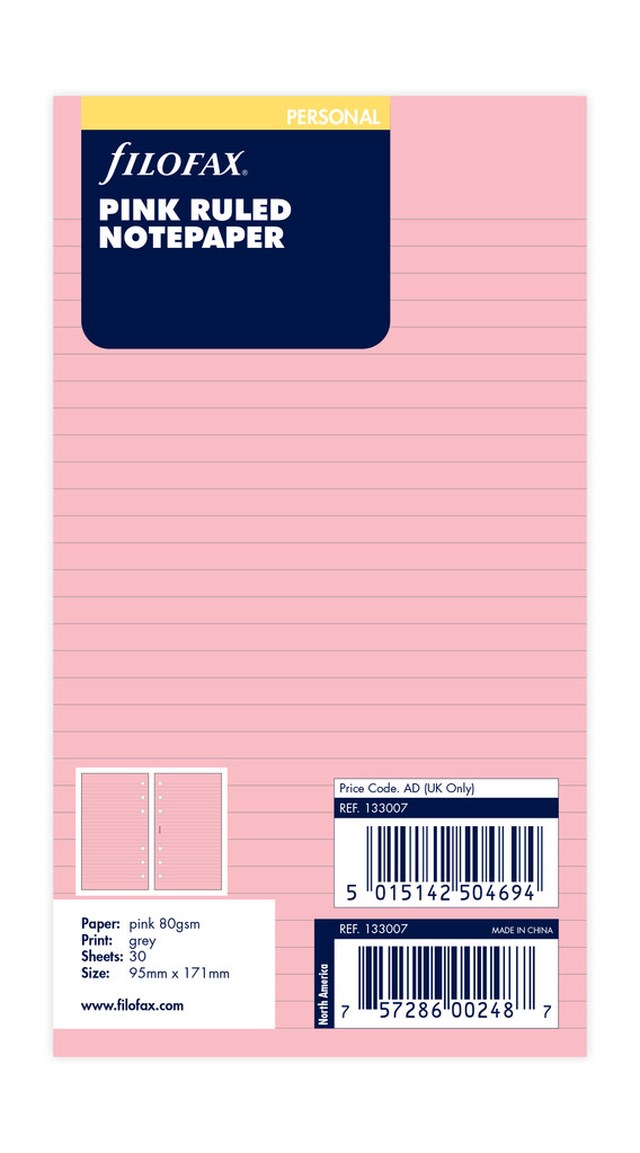 Refill Filofax Personal Ant.blad linj. rosa - Personal - 1