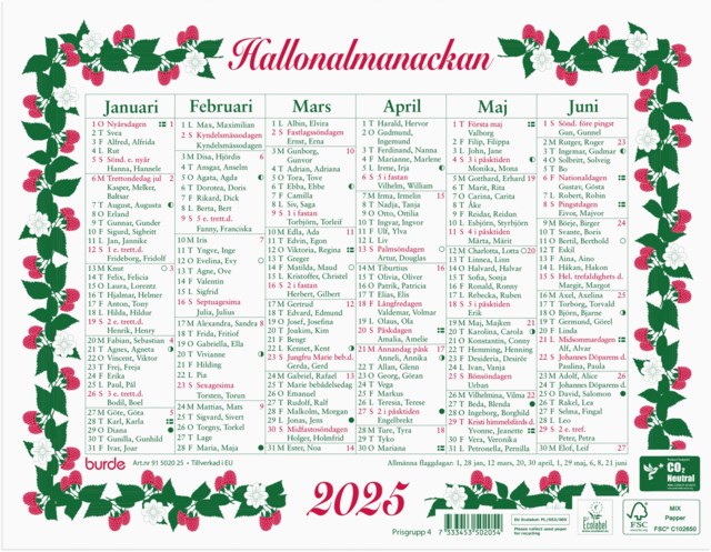 Almanacka Burde Lilla Hallonalmanackan - 245x190mm - 1