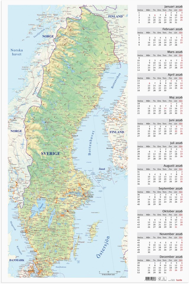 Almanacka Burde Väggblad Sverigekarta - 1