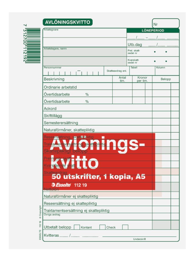 Blankett Avlöningskvitto A5 2x50 - 1