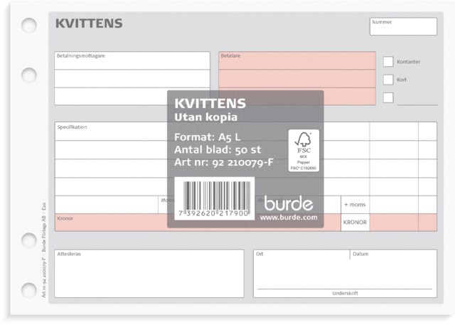 Blankett Kvittens A5L 50 st - A4 - 1